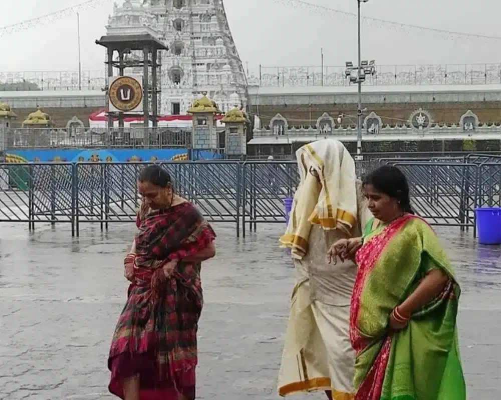 during rainy season in tirumala balaji temple