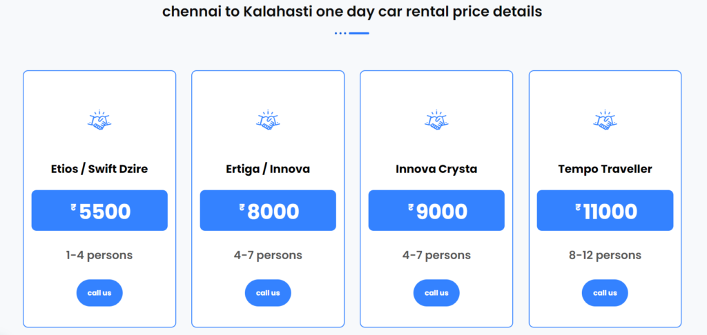 chennai to Kalahasti one day car rental price details