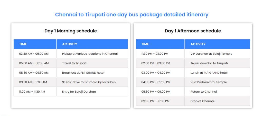 balaji travels chennai to tirupati bus itienary