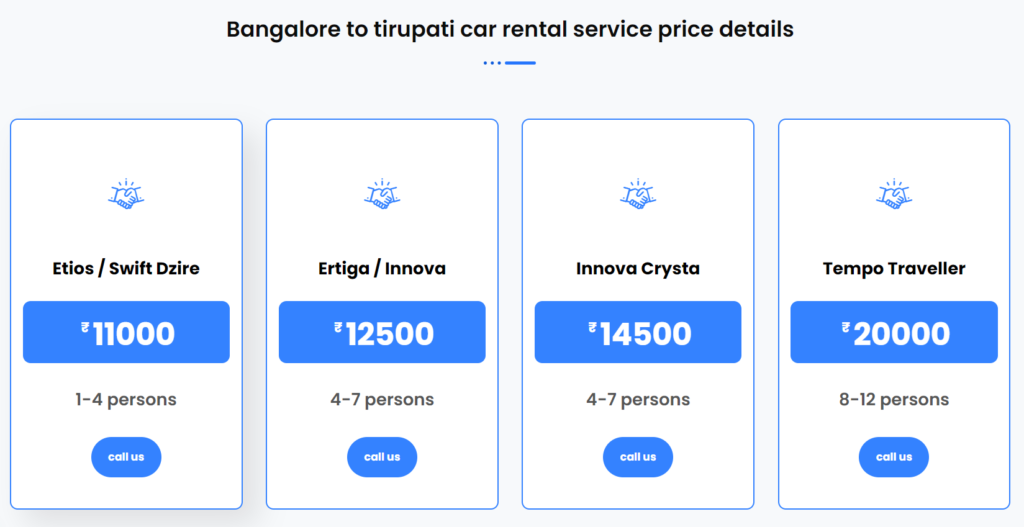 Bangalore to tirupati car rental packages prices