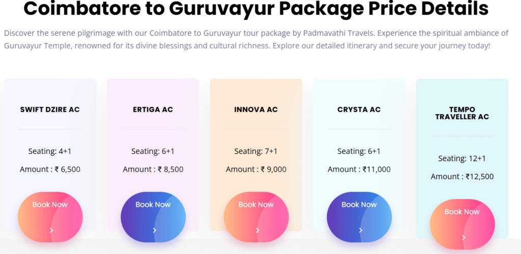 coimbatore to guruvayur car packages prize details